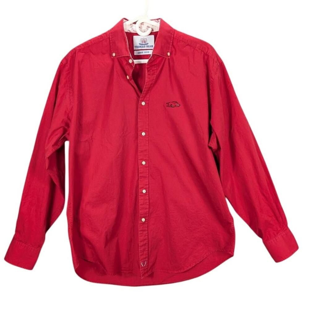 Thomas Dean Shirt Mens Large Red Long Sleeve Button Down Arkansas Razorbacks